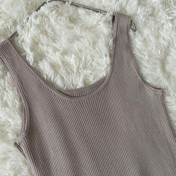 Gieal Sleeveless Rib Knit Flare Dress S Greige - Picture 2 of 7